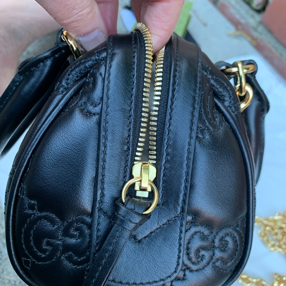 Gucci Black Leather Mini Bag with Gold Chain - Picture 8 of 11